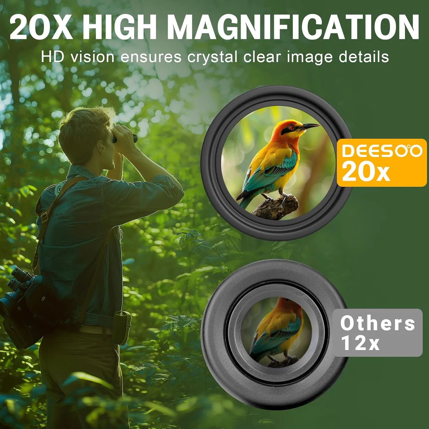 20X25 Binoculars for Adults High Powered - Deesoo Compact Binoculars for Adults and Kids - Easy Focus for Bird Watching Cruise Travel Concerts Hiking