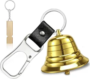 2" Bear Bell with Whistle Set for Hikers, Hiking Gear Solid Brass Camping Bear Bell with Whistle and Carabiner for Biking, Fishing, Climbing, Outdoor Camping & Hiking Protection