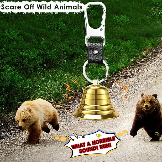 2" Bear Bell with Whistle Set for Hikers, Hiking Gear Solid Brass Camping Bear Bell with Whistle and Carabiner for Biking, Fishing, Climbing, Outdoor Camping & Hiking Protection