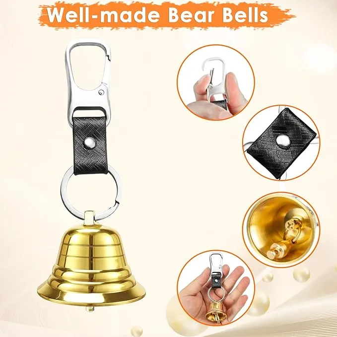 2" Bear Bell with Whistle Set for Hikers, Hiking Gear Solid Brass Camping Bear Bell with Whistle and Carabiner for Biking, Fishing, Climbing, Outdoor Camping & Hiking Protection