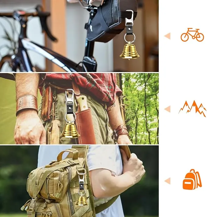 2" Bear Bell with Whistle Set for Hikers, Hiking Gear Solid Brass Camping Bear Bell with Whistle and Carabiner for Biking, Fishing, Climbing, Outdoor Camping & Hiking Protection