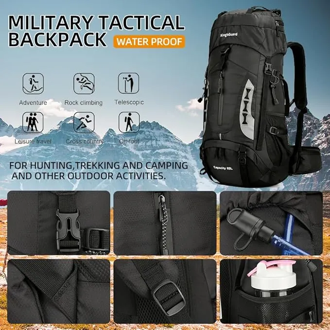 60L Hiking Backpack Lightweight Camping Backpack with Rain Cover Large Waterproof Packable Outdoor Trekking Travel Backpack for Men Women (Black)