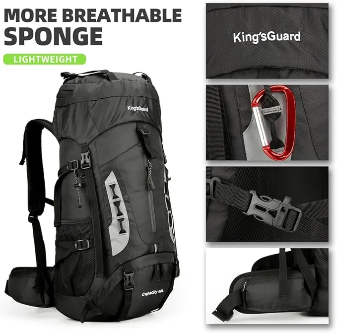60L Hiking Backpack Lightweight Camping Backpack with Rain Cover Large Waterproof Packable Outdoor Trekking Travel Backpack for Men Women (Black)