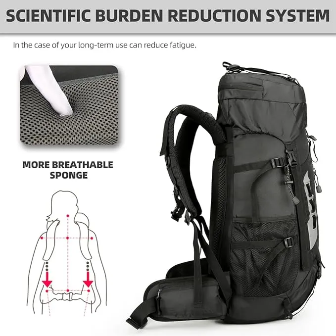 60L Hiking Backpack Lightweight Camping Backpack with Rain Cover Large Waterproof Packable Outdoor Trekking Travel Backpack for Men Women (Black)