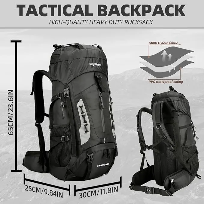 60L Hiking Backpack Lightweight Camping Backpack with Rain Cover Large Waterproof Packable Outdoor Trekking Travel Backpack for Men Women (Black)