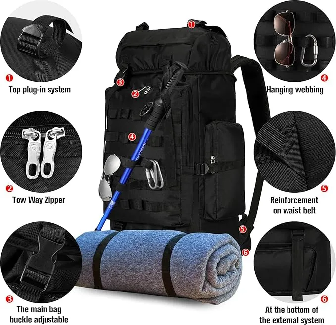70L/100L Large Camping Hiking Backpack with Rain Cover, Waterproof Molle Rucksack Military Tactical Backpack, Lightweight Backpacking Backpack for Trekking Climbing Outdoor