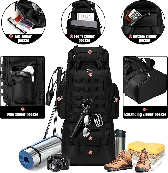 70L/100L Large Camping Hiking Backpack with Rain Cover, Waterproof Molle Rucksack Military Tactical Backpack, Lightweight Backpacking Backpack for Trekking Climbing Outdoor