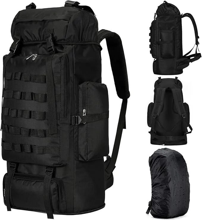 70L/100L Large Camping Hiking Backpack with Rain Cover, Waterproof Molle Rucksack Military Tactical Backpack, Lightweight Backpacking Backpack for Trekking Climbing Outdoor