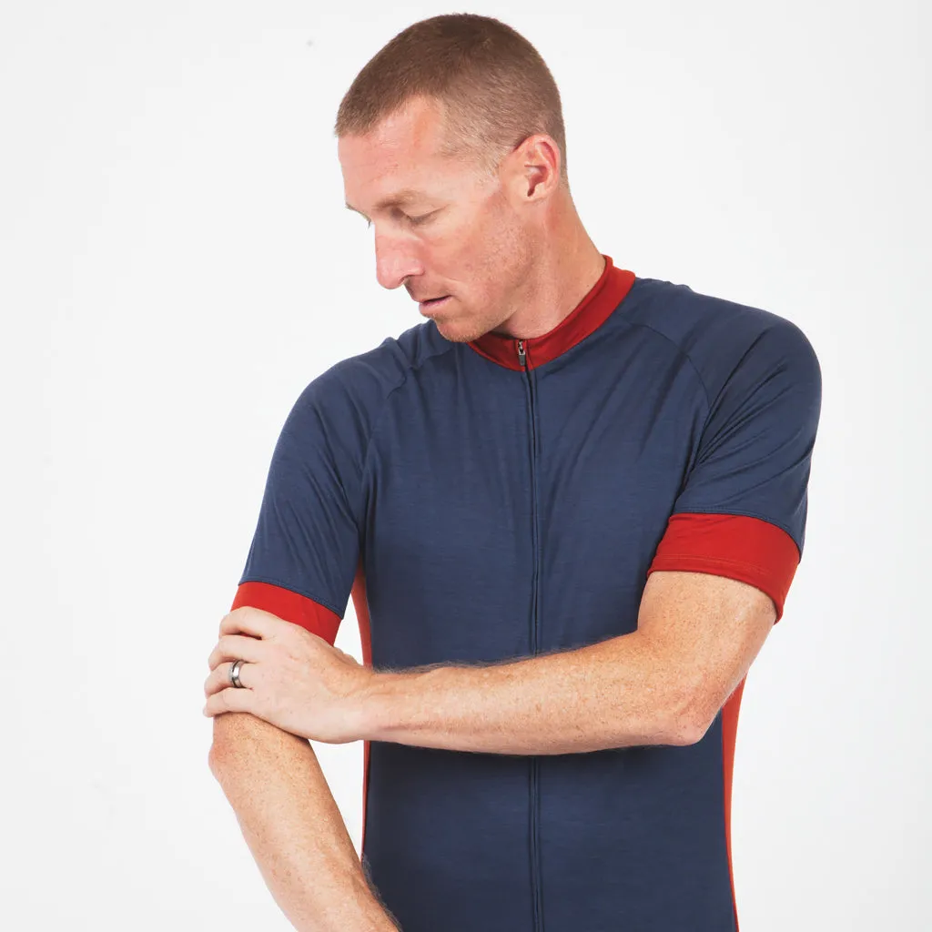 Airforce Blue/Red Merino Wool Jersey