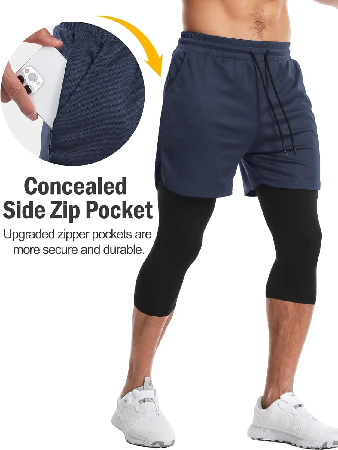 Aolesy Men's 2 in 1 Running Pants, Gym Workout Compression Pants for Men Training Athletic Pants