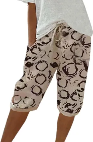 Bermuda Shorts for Women Knee Length High Waist Palazzo Cotton Linen Casual Pants with Pocket Summer Beach Vacation