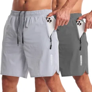 CANGHPGIN 2 Pack Mens Workout Athletic Shorts 7 inch Inseam Quick Dry Hiking Shorts Men Lightweight Sports Gym Shorts Running