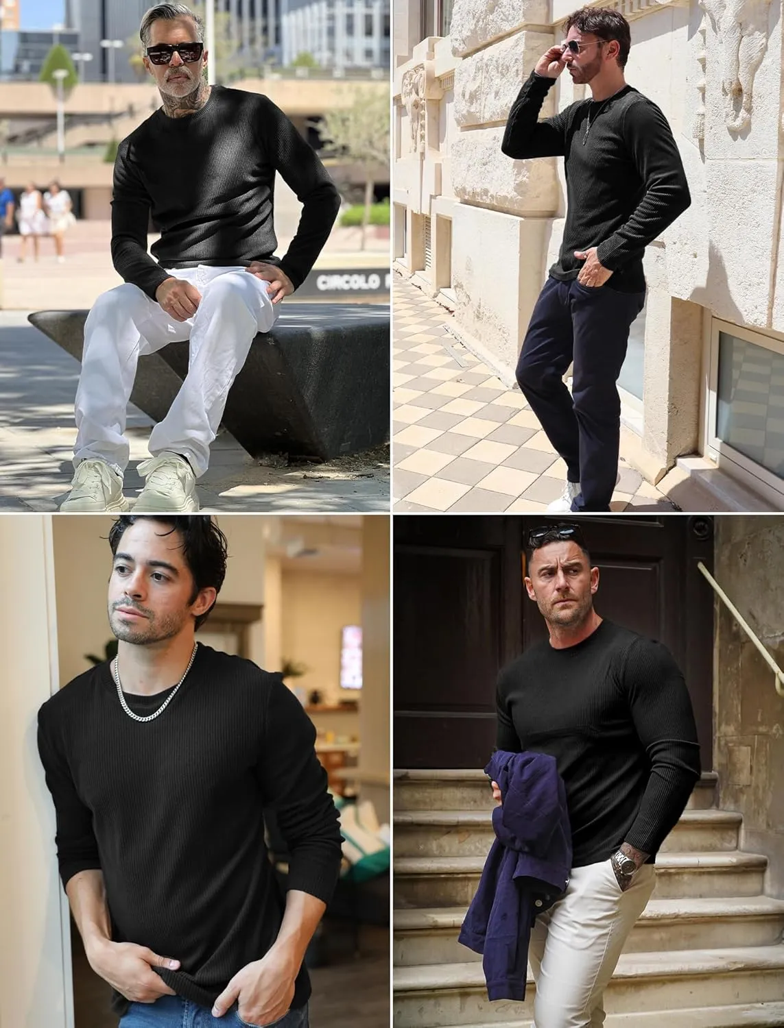 COOFANDY Mens Long Sleeve Shirts Thermal T-Shirt Slim Fit Crewneck Sweater Knitted Pullover Shirt