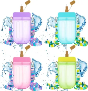 Cunhill 4 Pieces Cute Ice Cream Water Bottles with Strap Kawaii Drinking Purse Ice Bar Transparent Jug Cup for Camping Sports Shopping Kids