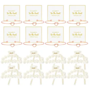 DEEKA 16 Pcs Bridesmaid Proposal Gifts, Pearl Hair Claw Clips & Bridesmaid Knot Bracelet Bachelorette Party Wedding Favors Bridal Party Present Hair Accessories for Women(Rose Gold Bracelets)