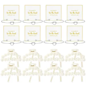 DEEKA 16 Pcs Bridesmaid Proposal Gifts, Pearl Hair Claw Clips & Bridesmaid Knot Bracelet Bachelorette Party Wedding Favors Bridal Party Present Hair Accessories for Women(Silver Bracelets)