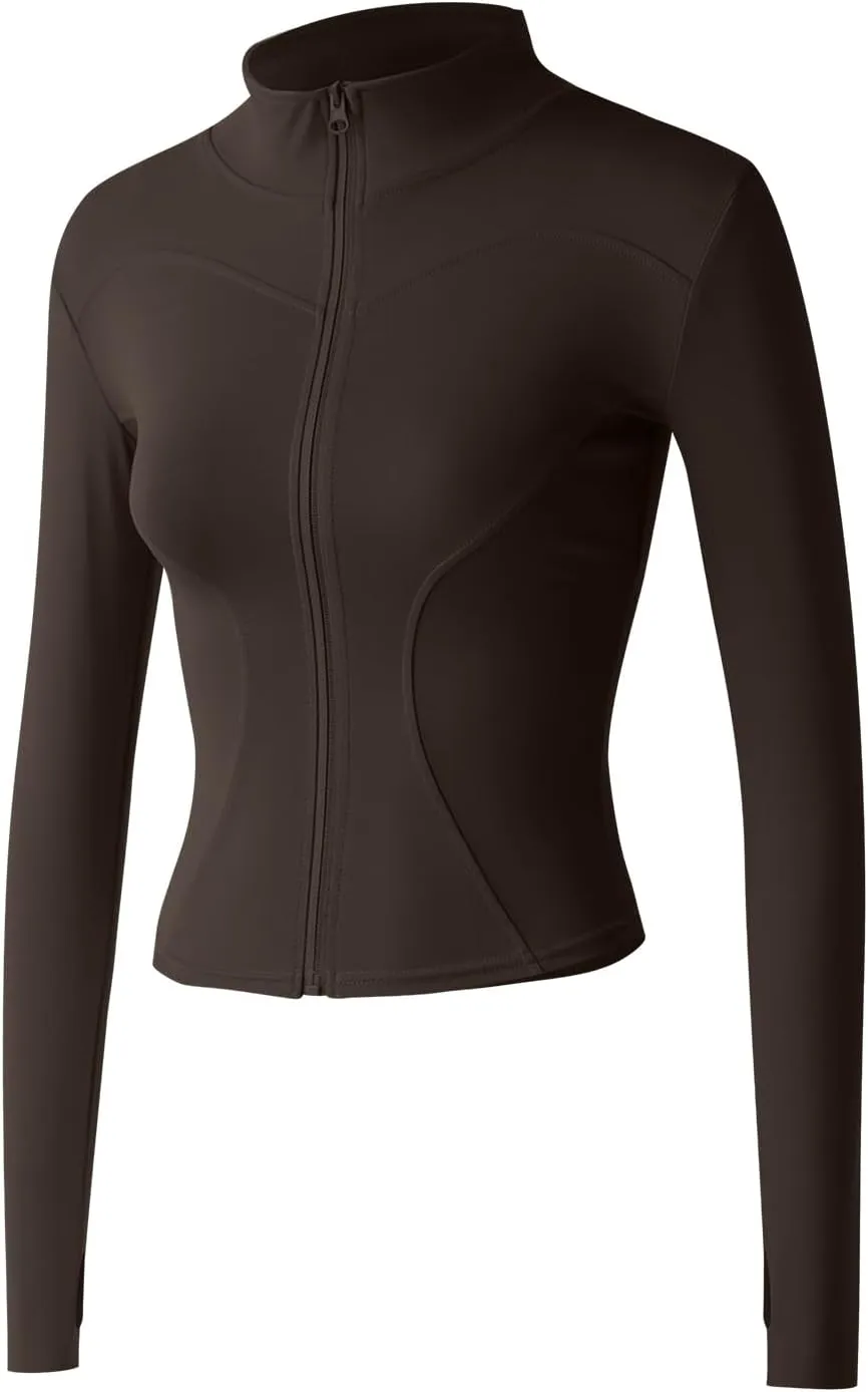 Gacaky Women's Slim Fit Lightweight Athletic Full Zip Stretchy Workout Running Track Jacket with Thumb Holes