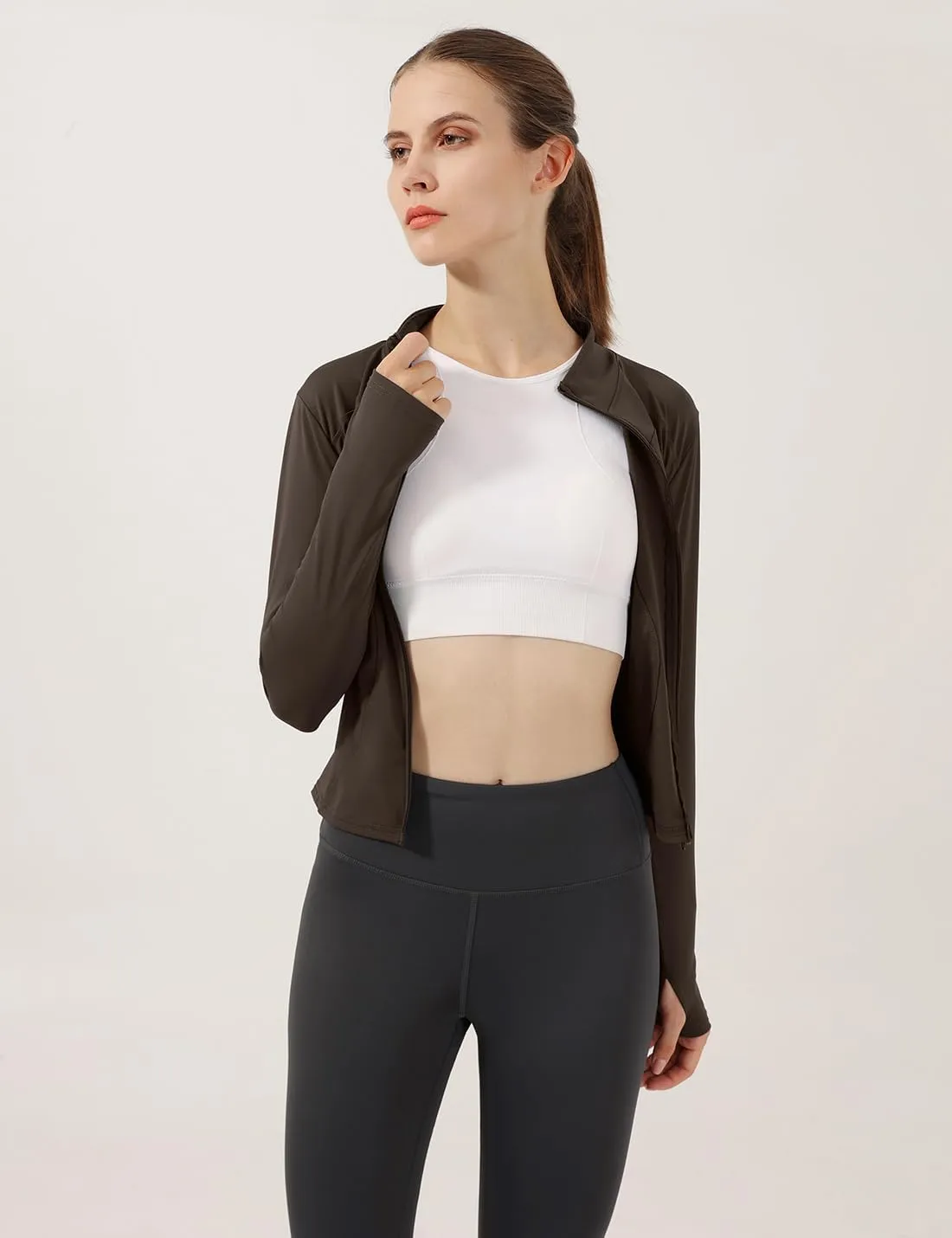 Gacaky Women's Slim Fit Lightweight Athletic Full Zip Stretchy Workout Running Track Jacket with Thumb Holes