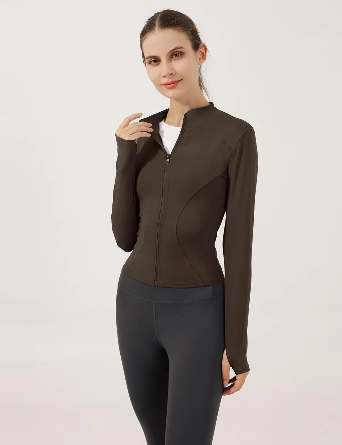 Gacaky Women's Slim Fit Lightweight Athletic Full Zip Stretchy Workout Running Track Jacket with Thumb Holes