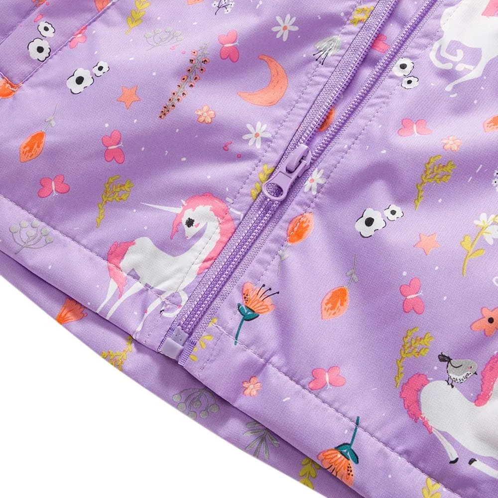 Girls Rain Jacket, Windbreaker Kids Raincoat Waterproof Zip Jacket with Fleece Liner