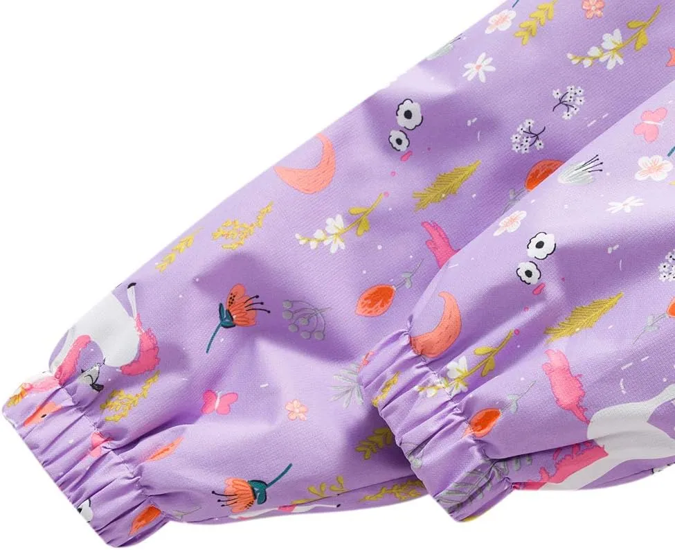 Girls Rain Jacket, Windbreaker Kids Raincoat Waterproof Zip Jacket with Fleece Liner