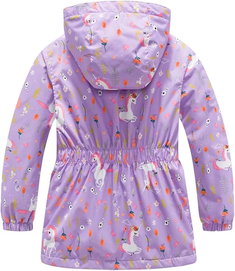 Girls Rain Jacket, Windbreaker Kids Raincoat Waterproof Zip Jacket with Fleece Liner