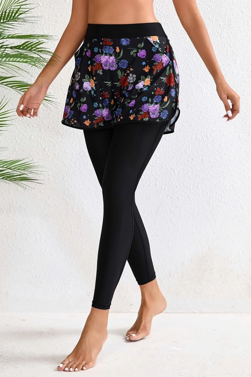 Halcurt Womens Swim Pants with Shorts 27" Swim Leggings Pockets Board Shorts Rash Guard Pants