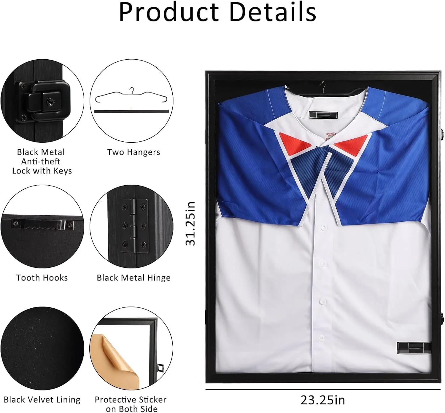 IHEIPYE Jersey Frame Display Case Black Lock-2Pack,Large Shadow Box Lockable with 98% UV Protection Acrylic and Hanger for Baseball Basketball Football Soccer Hockey 2XL Sport Jersey Shirt