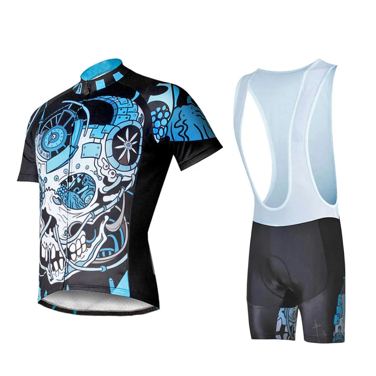 ILPALADINO Sick Skull Men's Cycling Jersey Fashion Bicycling Pro Cycle Clothing Racing Apparel Outdoor Sports Leisure Biking T-shirt  Black and Blue Comfortable Biking Apparel 738
