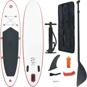 Inflatable Stand Up Paddle Board Set for Surfing and Recreation, Red and White, Includes Oar and Pump