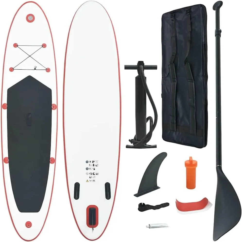 Inflatable Stand Up Paddle Board Set for Surfing and Recreation, Red and White, Includes Oar and Pump