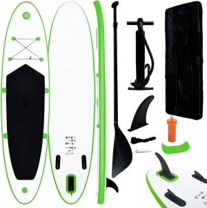 Inflatable Stand Up Paddleboard Set for Recreation and Small Wave Riding, Green and White