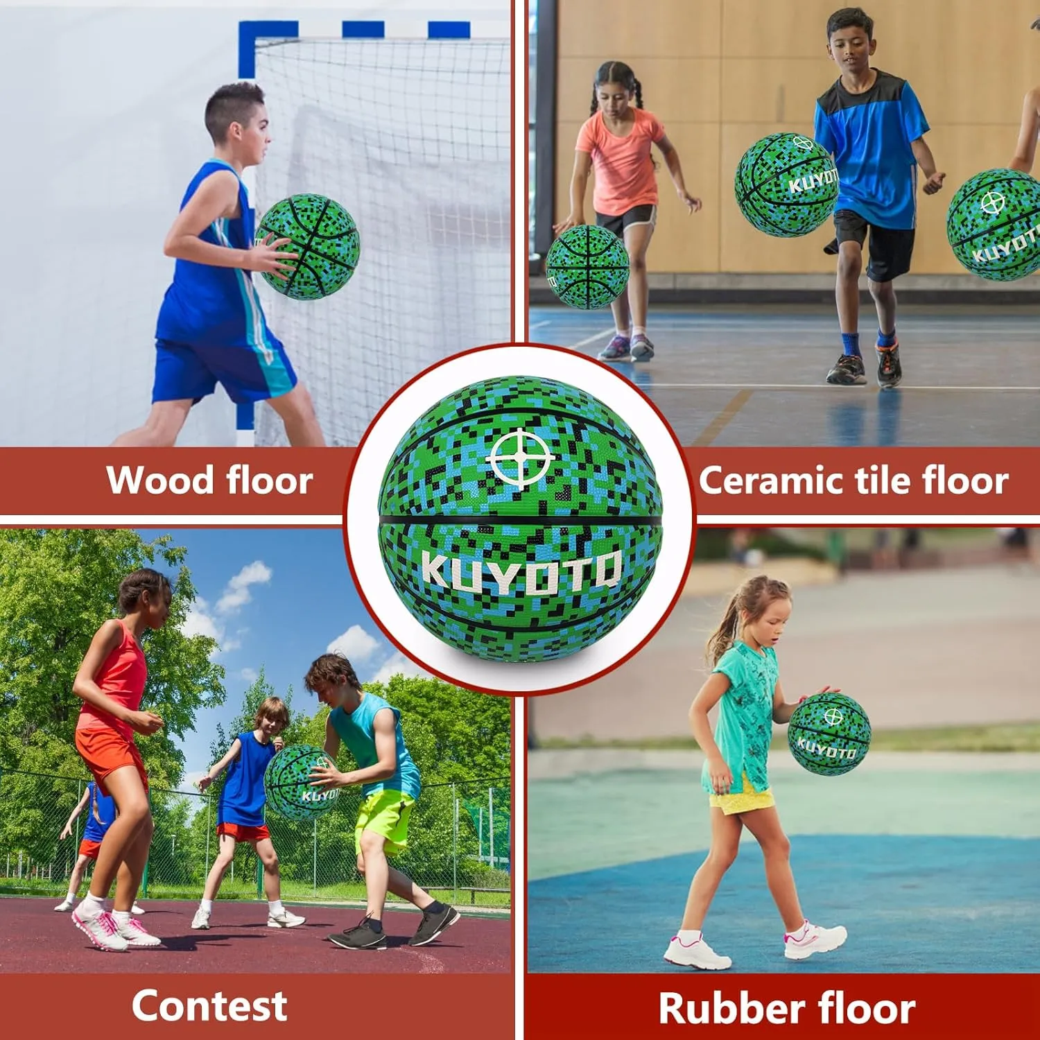 KUYOTQ Kids Youth Adult Size 3/4/5/6/7 (22/25.5/27.5/28.5/29.5") Basketball Premium Rubber or Faux Leather Basketball Indoor Outdoor Basketball for Boys Girls Womens Mens Basketball Gifts (Deflated)