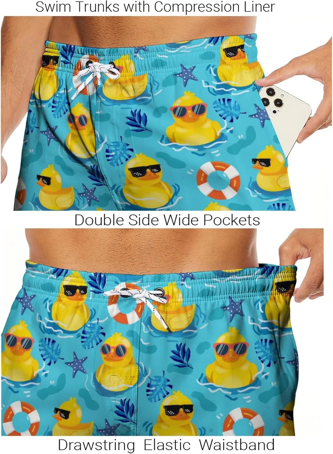 Mens Swim Trunks with Compression Liner 5 Inseam Quick Dry Swimwear Bathing Suit Swimming Board Shorts with 4 Pocket