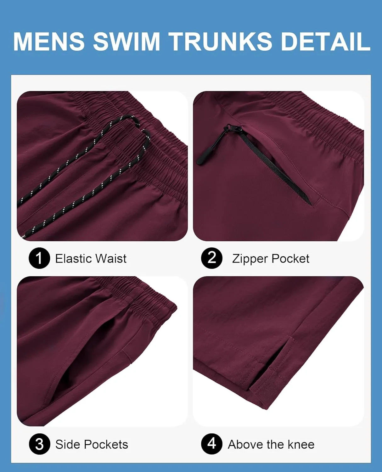 Milin Naco Mens Swim Trunks 7 inch Quick Dry Board Shorts with Zipper Pockets Bathing Suit Men Beach Shorts with Drawstring