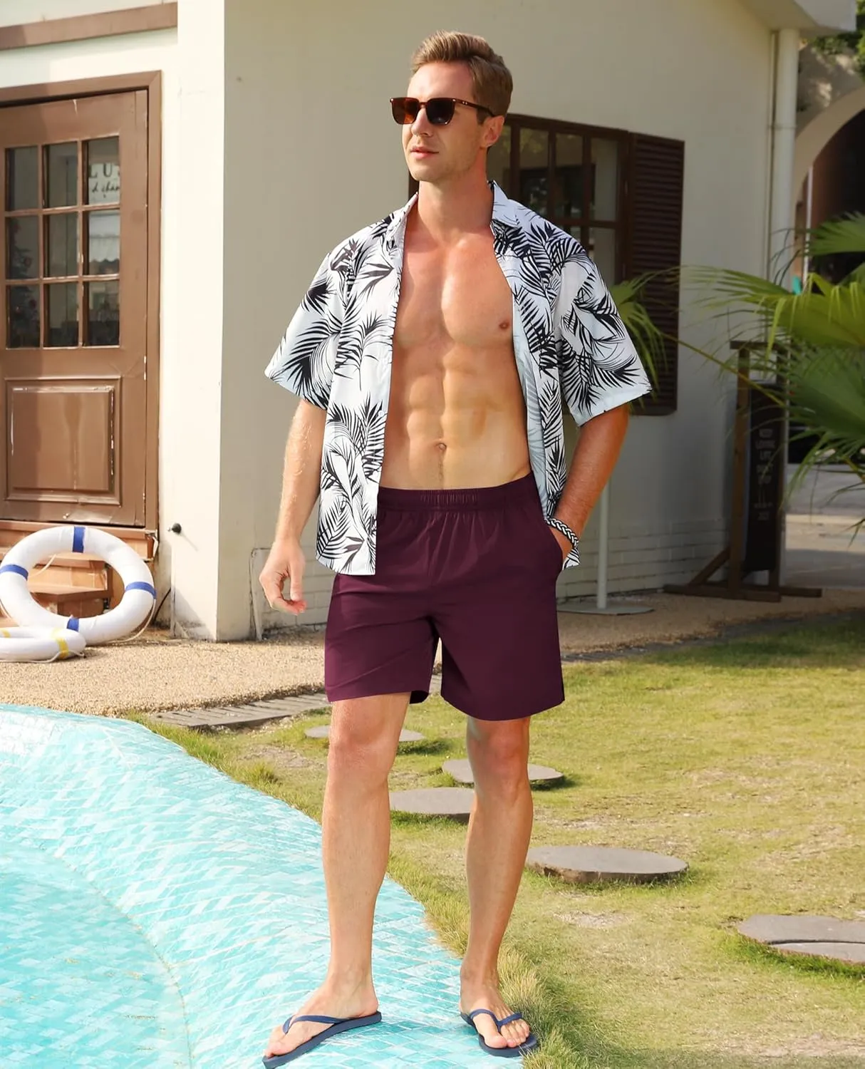 Milin Naco Mens Swim Trunks 7 inch Quick Dry Board Shorts with Zipper Pockets Bathing Suit Men Beach Shorts with Drawstring