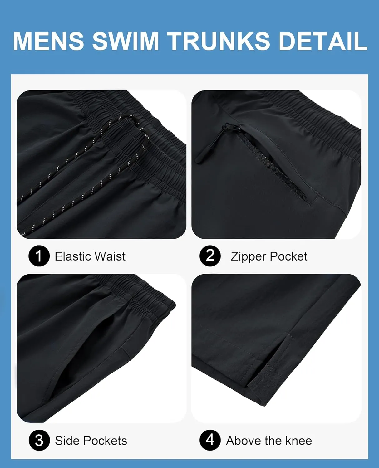 Milin Naco Mens Swim Trunks 7 inch Quick Dry Board Shorts with Zipper Pockets Bathing Suit Men Beach Shorts with Drawstring