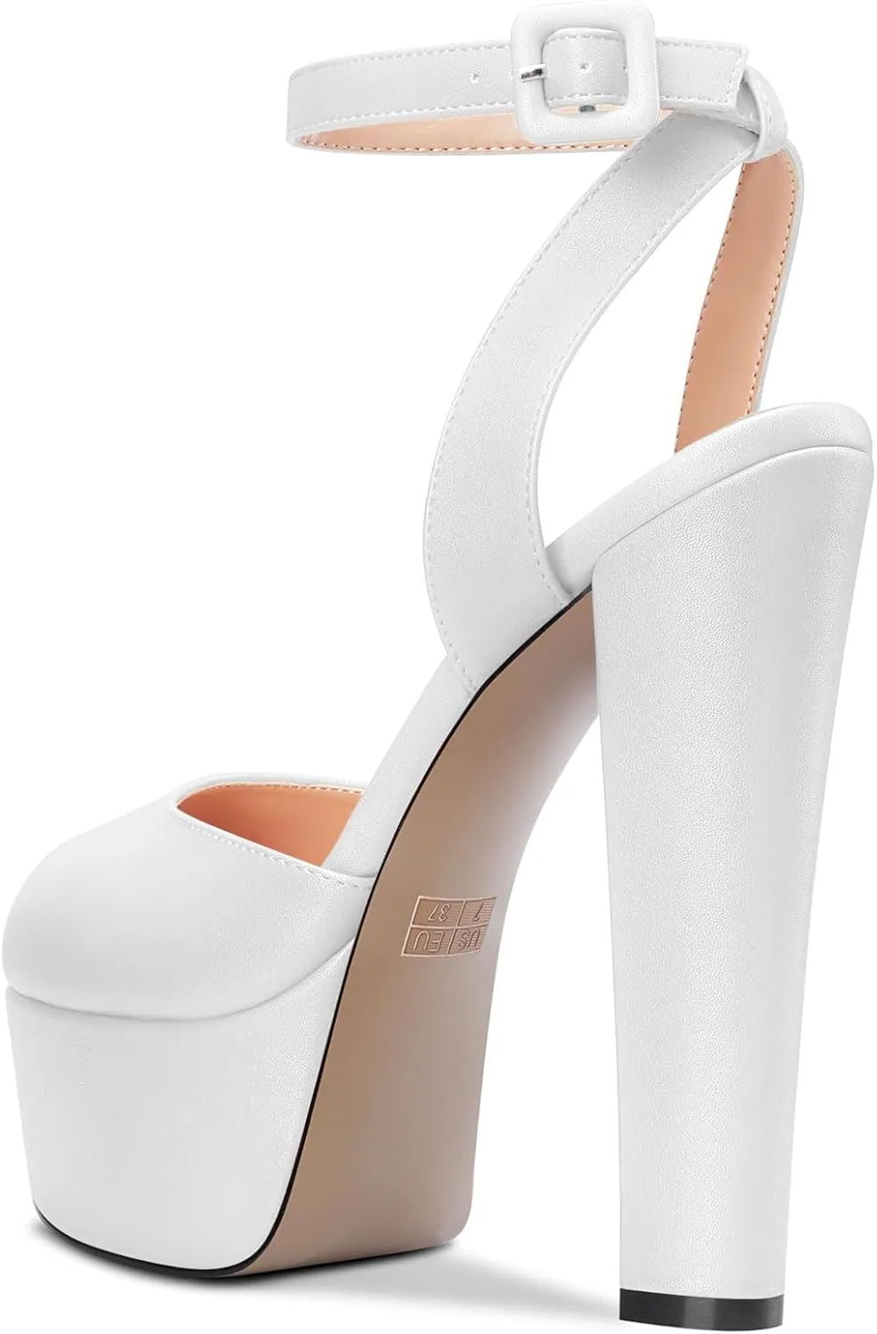 NobleOnly Womens High Block Platform Heel Peep Toe Ankle Strap Sandals Buckle Prom Dress Shoes 5.9 Inches Heels
