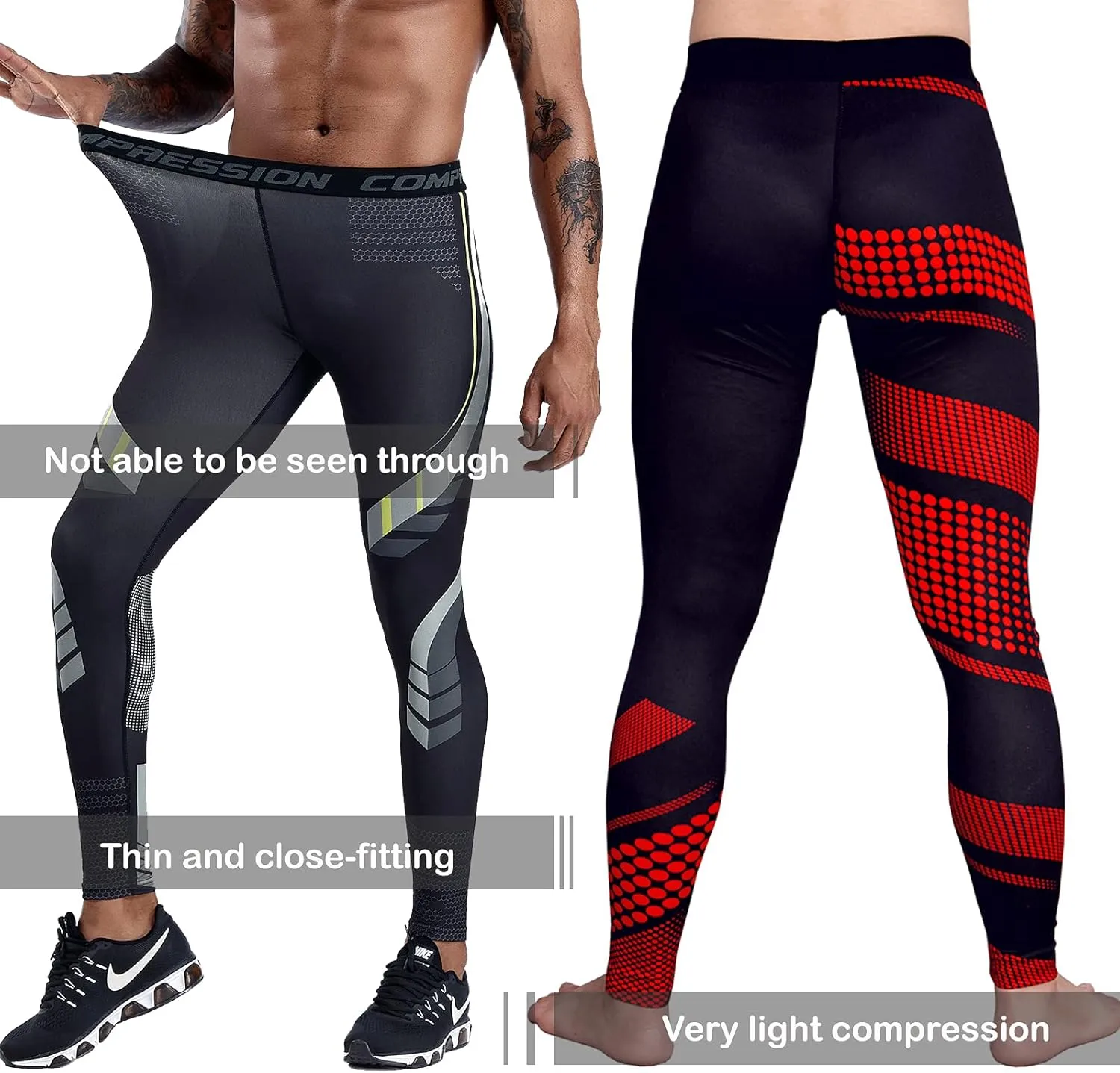 OEBLD Compression Pants Men UV Blocking Running Tights 1 or 2 Pack Gym Yoga Leggings for Athletic Workout