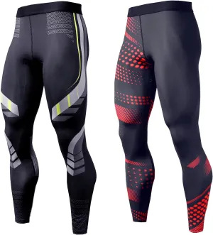 OEBLD Compression Pants Men UV Blocking Running Tights 1 or 2 Pack Gym Yoga Leggings for Athletic Workout