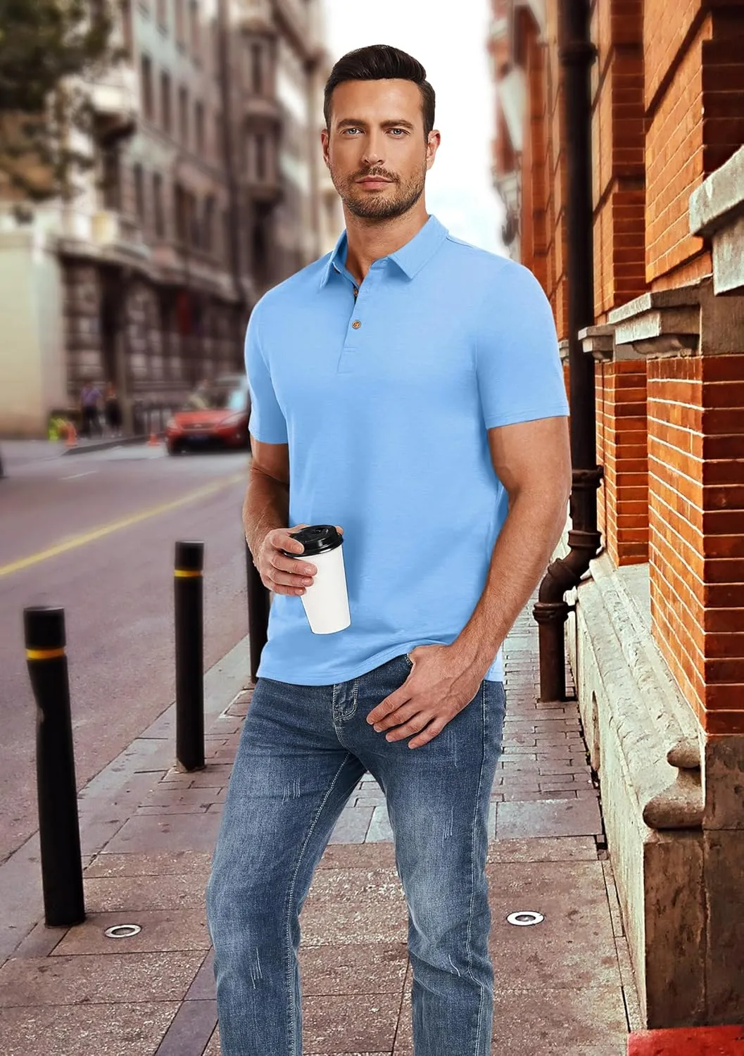 PEGENO Mens Polo Shirts Short Sleeve Casual Cotton Golf Shirts Performance Polo Shirts for Men