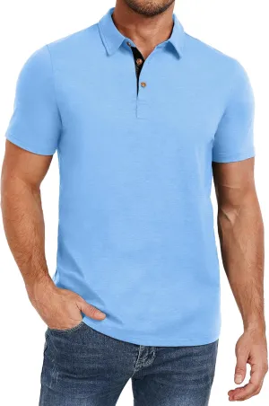 PEGENO Mens Polo Shirts Short Sleeve Casual Cotton Golf Shirts Performance Polo Shirts for Men
