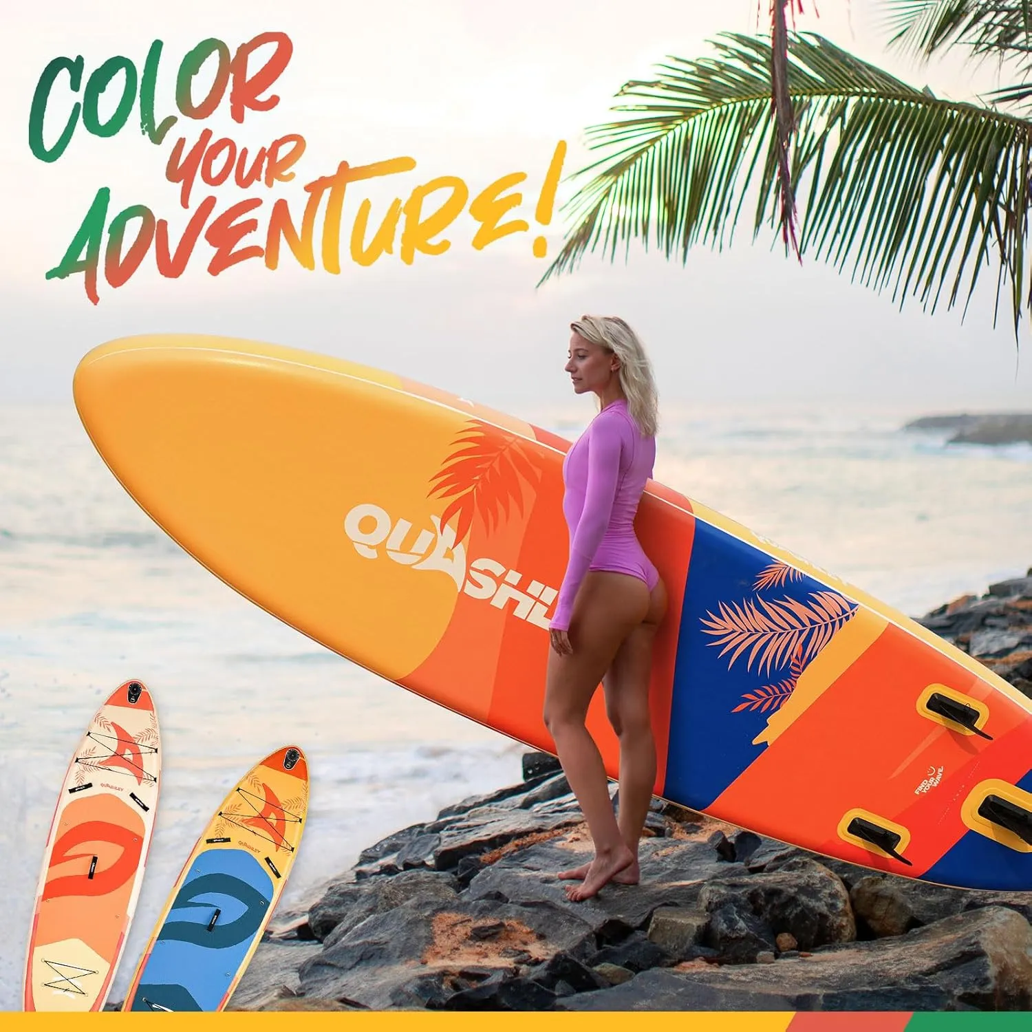 Quashley Inflatable Paddle Board 11ft34 inch Extra Wider Stand Up Paddle Board Stable Inflatable SUP with 10L Waterproof Bag,Pump,Paddle,3 Removable Fins and Portable Backpack