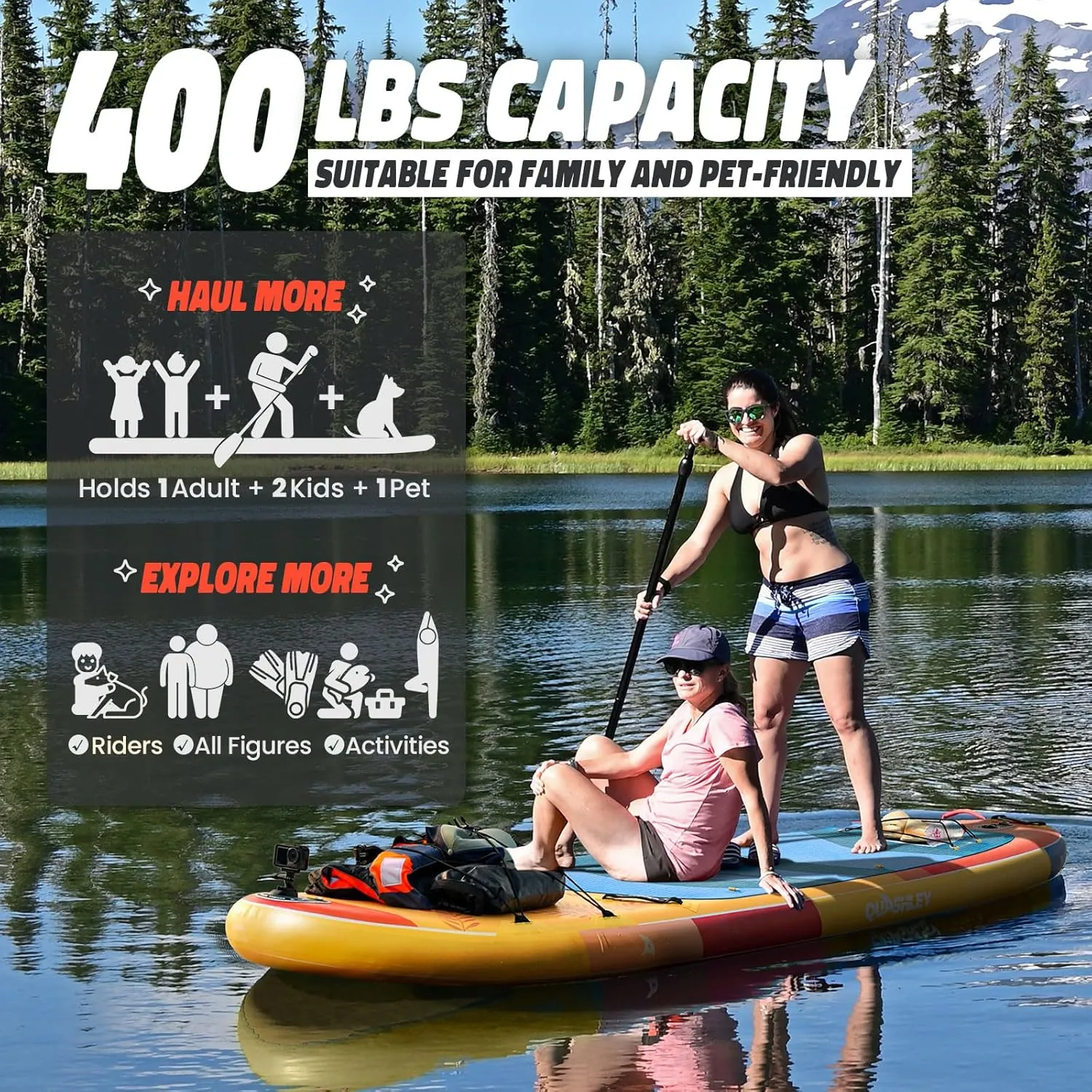 Quashley Inflatable Paddle Board 11ft34 inch Extra Wider Stand Up Paddle Board Stable Inflatable SUP with 10L Waterproof Bag,Pump,Paddle,3 Removable Fins and Portable Backpack