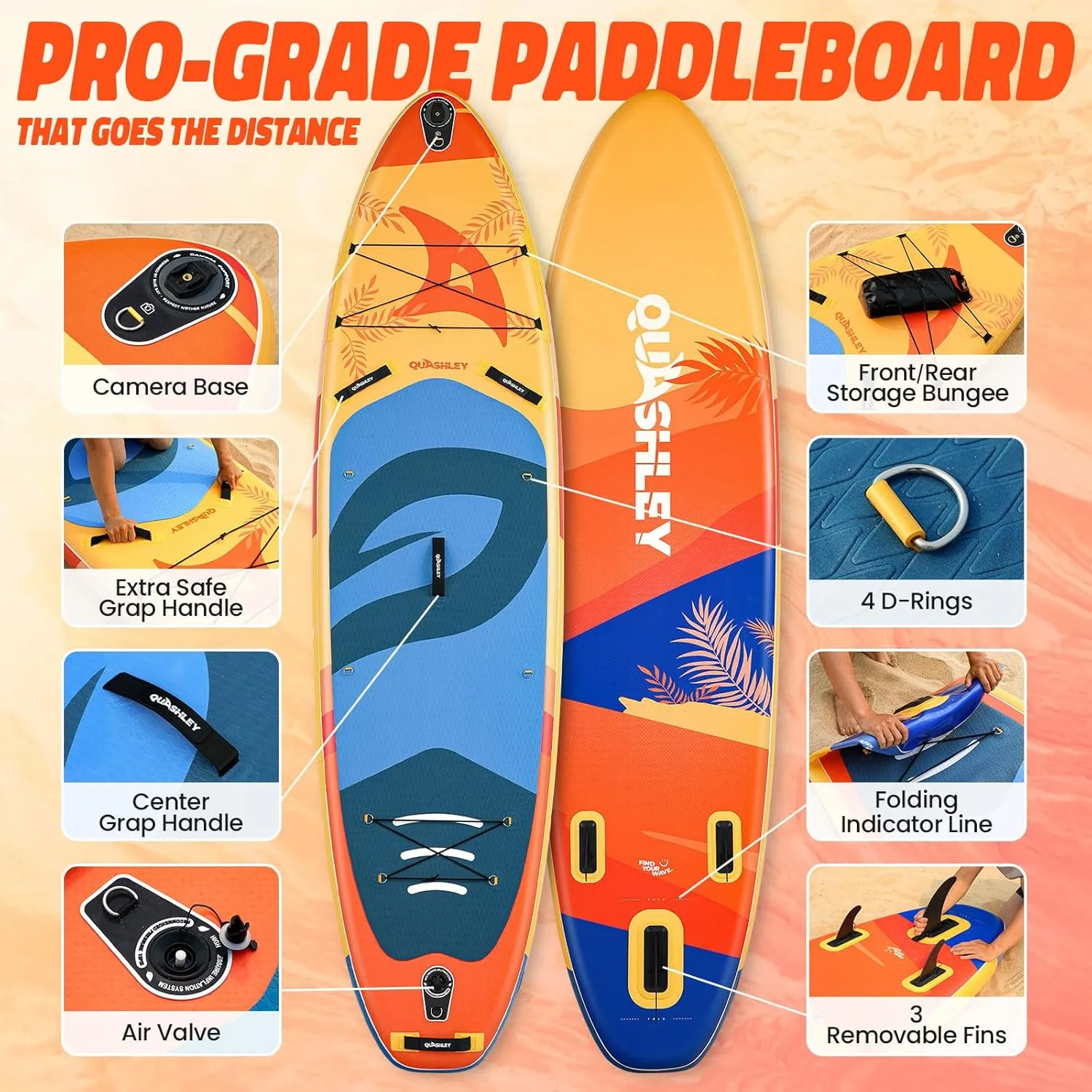 Quashley Inflatable Paddle Board 11ft34 inch Extra Wider Stand Up Paddle Board Stable Inflatable SUP with 10L Waterproof Bag,Pump,Paddle,3 Removable Fins and Portable Backpack