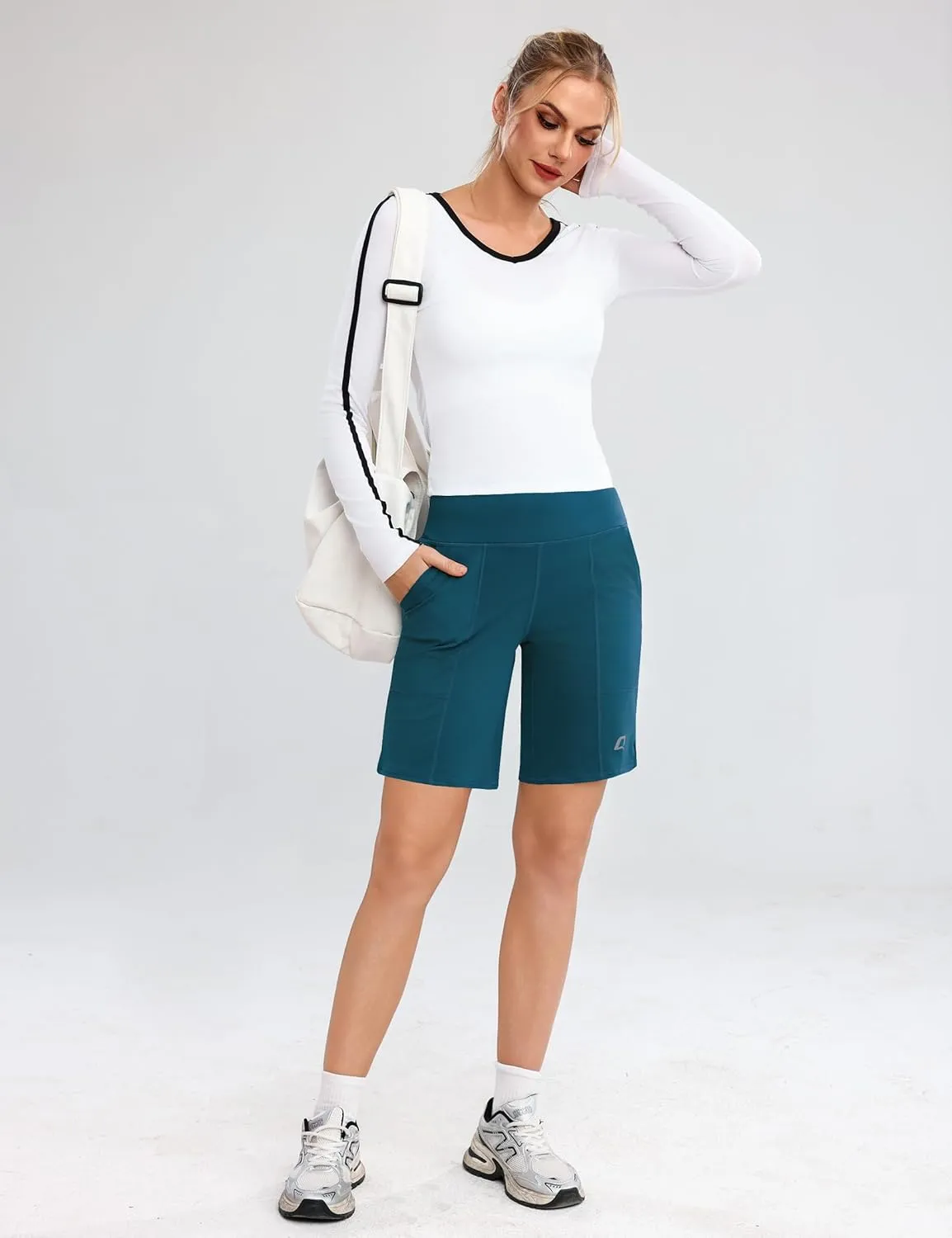 Quenteen Bermuda Shorts for Women 9" Knee Length Athletic Sweat Shorts High Waisted Yoga Jogger