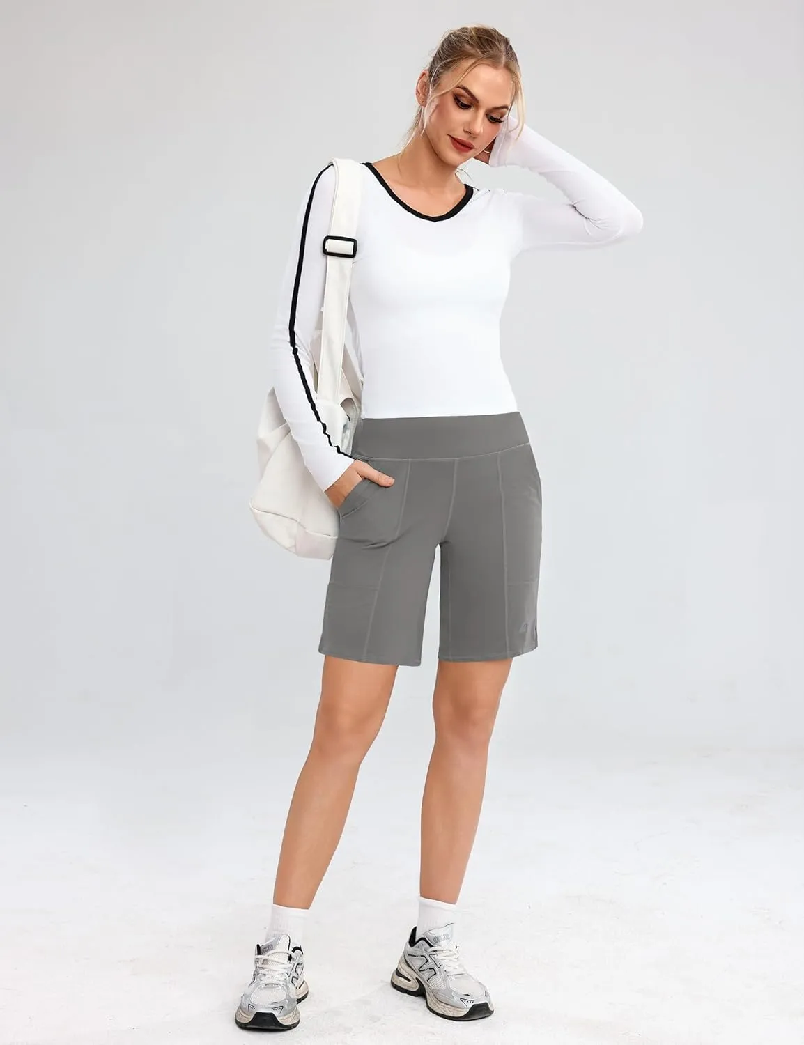 Quenteen Bermuda Shorts for Women 9" Knee Length Athletic Sweat Shorts High Waisted Yoga Jogger