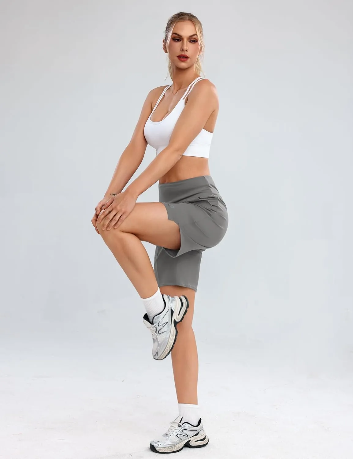 Quenteen Bermuda Shorts for Women 9" Knee Length Athletic Sweat Shorts High Waisted Yoga Jogger