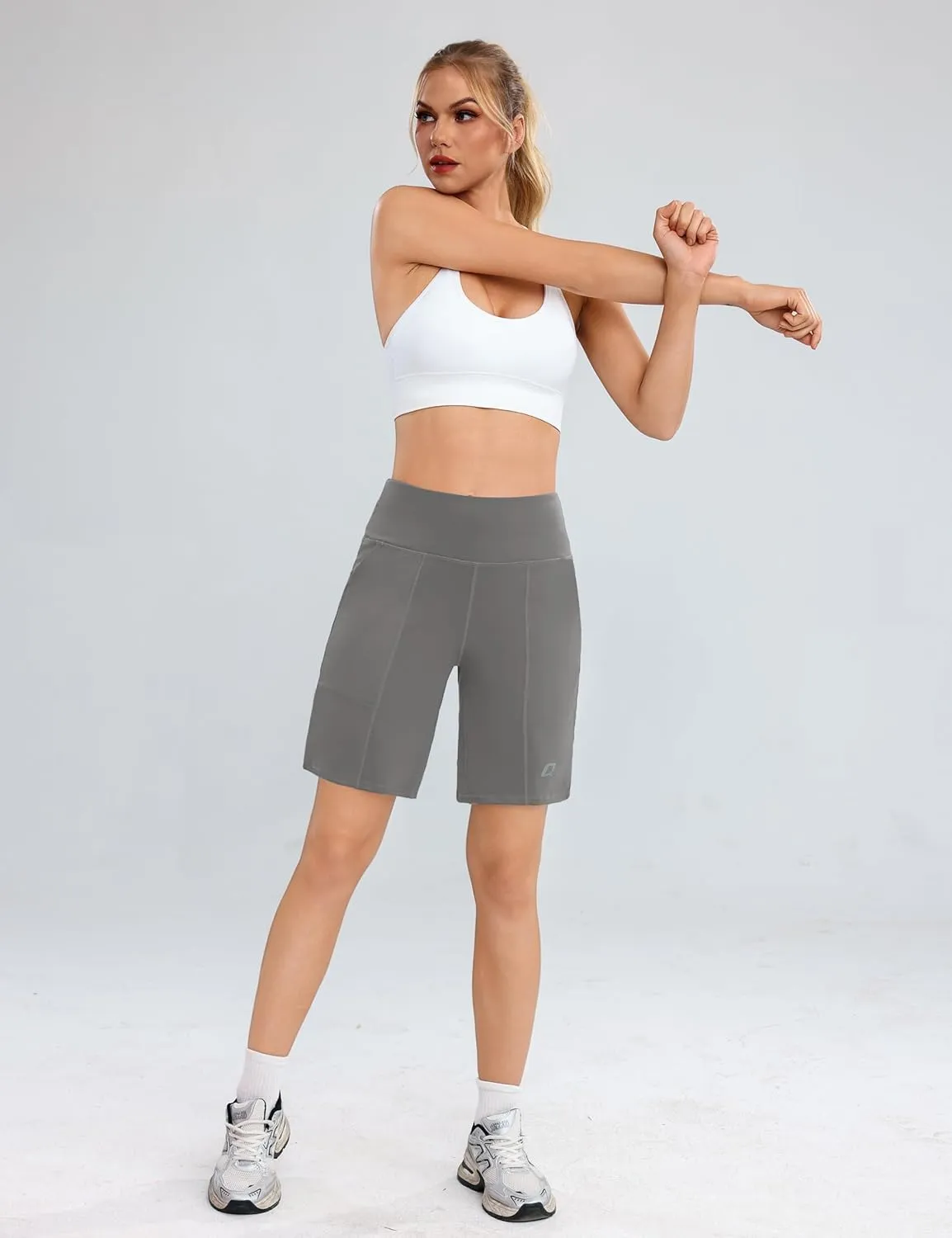 Quenteen Bermuda Shorts for Women 9" Knee Length Athletic Sweat Shorts High Waisted Yoga Jogger