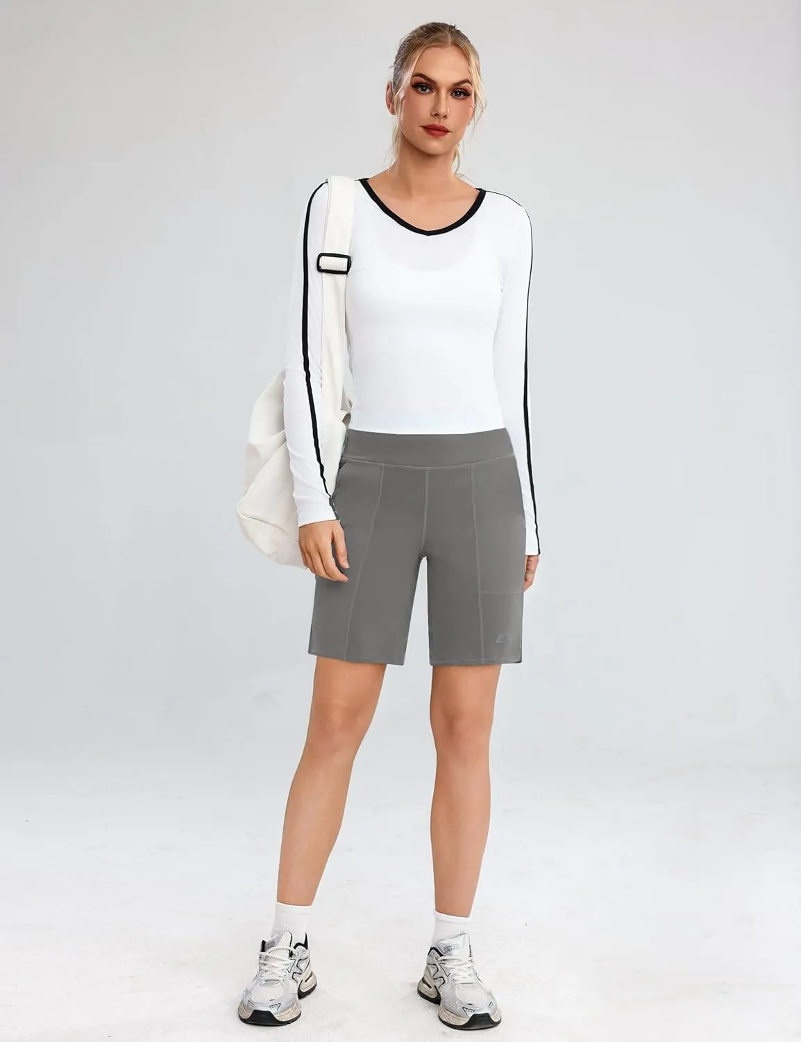 Quenteen Bermuda Shorts for Women 9" Knee Length Athletic Sweat Shorts High Waisted Yoga Jogger